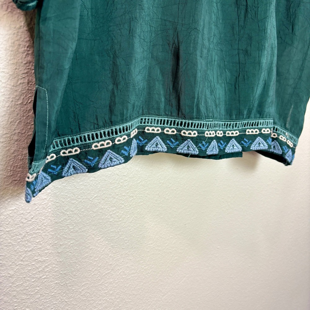 NWT Johnny Was Zedonia Embroidered Tunic Top Green Floral Bohemian Blouse M - Picture 10 of 12